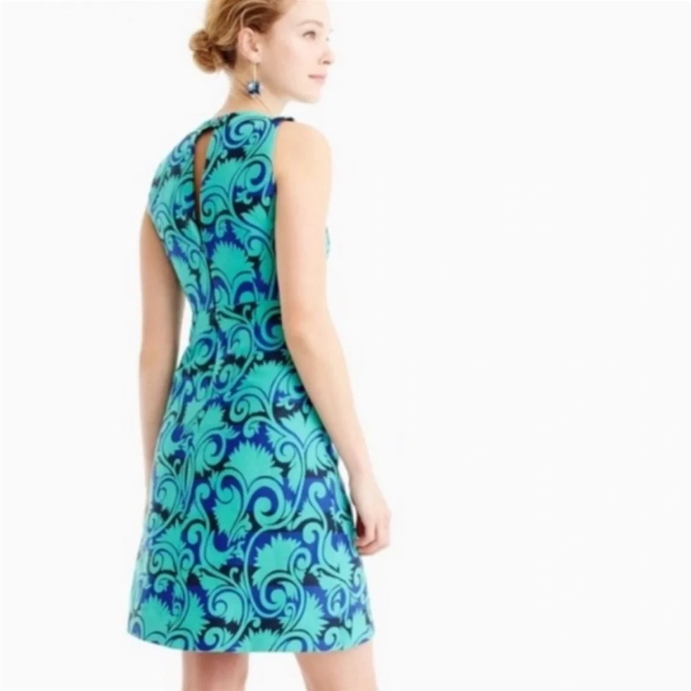 NWT J.Crew Black Label Blue Green Jacquard Sleeveless A Line Dress Size 6